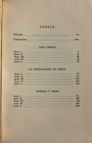 Schiller Don Carlos La Conjuración De Fiesco Intriga Y Amor (Usado)