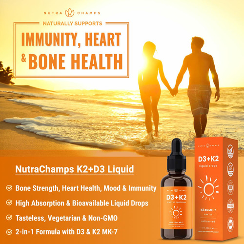 Nutrachamps Gotas Líquidas Vitamina D3 K2 5000 Ui 2 Oz