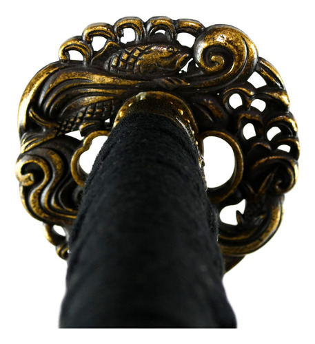 Espada Katana Negra Forjada A Mano Con Tsuba Koi Dorado