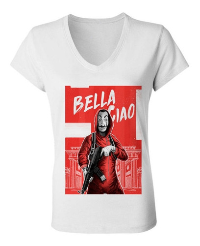 Remera Mujer Escote V - La Casa De Papel - Bella Ciao