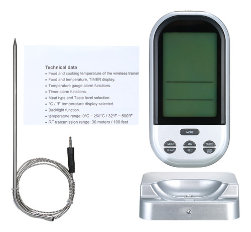 Termómetro Inalámbrico Para Carne Con Pantalla Lcd De Sonda