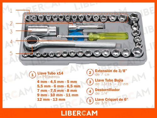 Juego De Llaves Combinadas Tubo Herramientas 40pza Valija