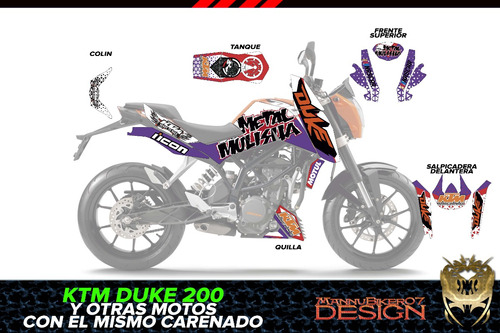 Ktm Duke 200 Vinil Wrap Stickers Calcas Calcomanias