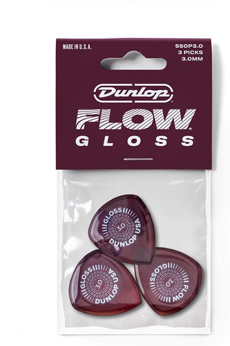 Kit 3 Palhetas Dunlop Flow Gloss 3.00mm 550p300 Made In Usa