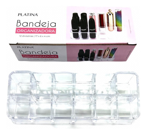 Bandeja Organizadora 12 Divisórias Acrilico 17x6x4cm Cor Transparente