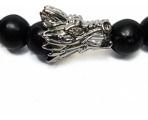 Pulsera De Hombre Dije Dragón + Howlita Blanca Y Onix Negro