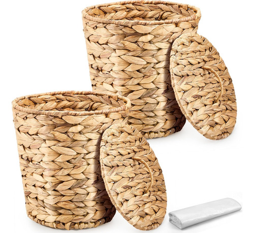 Ctosree Cesta De Basura Tejida De Mimbre, 2 Unidades, Cesta