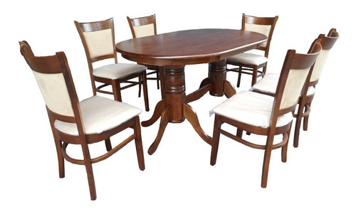 Juego Comedor 6 Sillas Madera Maciza - Tapizado Microfibra