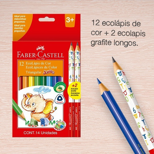 Lapices De Colores Eco Jumbo X12 + 2 Grafitos Faber Castell