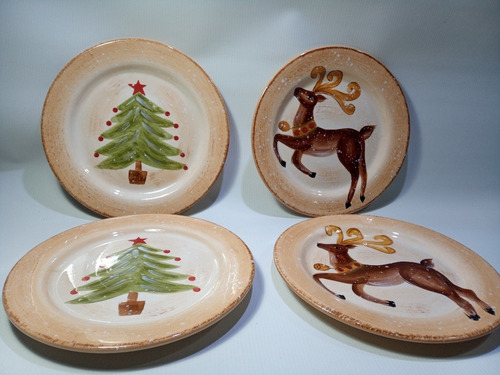 Platos Navidad Set Vintage Darío Farrucci Pintados A Mano