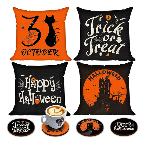 Juego De 4 Fundas De Almohada De Halloween De 18 X 18 P...