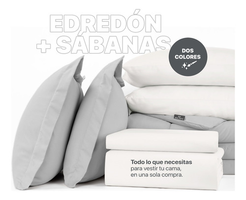 Set Edredón Individual + Fundas + Sábanas 5 Pzas Real Textil Gris-blanco
