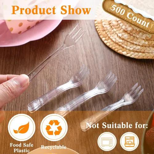 500 Mini Tenedores De Plastico Transparente De 3.7 X 0.6 Pul