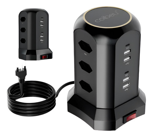 Extensão Tomada De Torre 9tomadas 4usb 2type-c Coibeu Preto