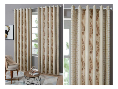 Cortina 4,00x2,50m Creme Estampada Curitiba Sultan