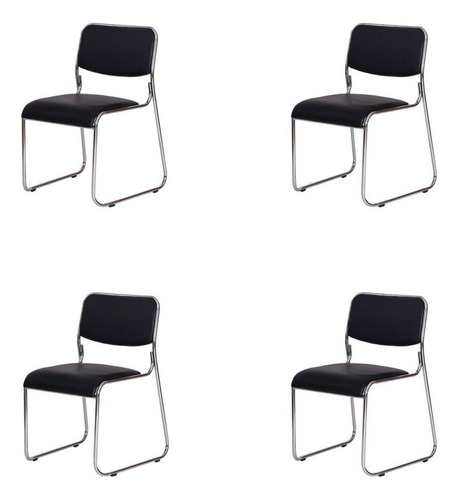 Kit 4 Cadeiras Para Escritório Fixa Interlocutor Cromada