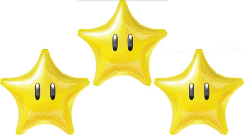 Paquete 3 Globos Metalicos Estrella Super Mario Bros 45 Cms