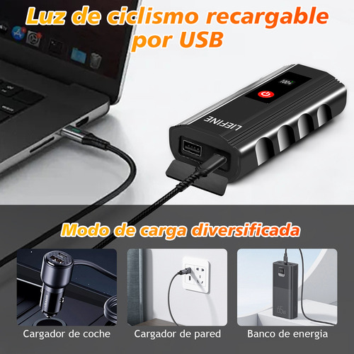 Liefine® Luz Para Bicicleta 8000 Lúmenes Impermeable Led Usb Recargable Kit Con 5 Modos, Lámpara Bicicleta Luces De Bicicleta Accesorios Con Luz Trasera
