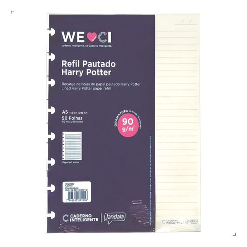 Refil Caderno Inteligente Pautado Offwhite Harry Potter A5