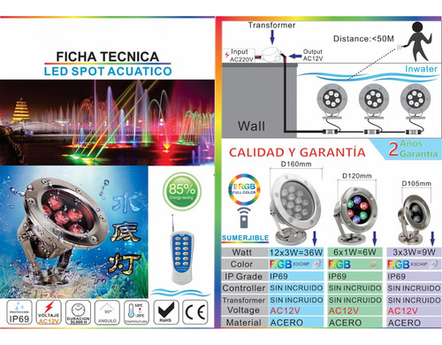 Lampara Luz De Piscina Led Pileta 9w Ip69 Rgb Sumergible