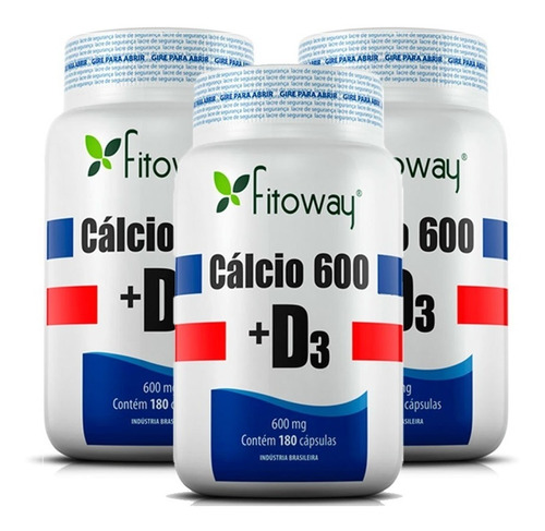 Cálcio 600 + D3 Com 3x 180 Cápsulas - Fitoway