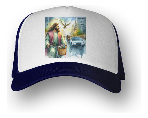 Gorra  Jesus En Bici Ciudad Paloma Acuarela