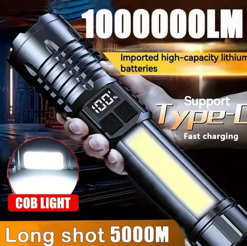 Linterna Led Heinast 10000lm Recargable Ultrapotente / Zoom Blanca Negro
