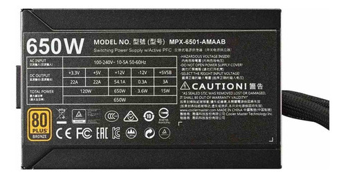 Fonte Cooler Master Masterwatt 650w 80 Plus Bronze