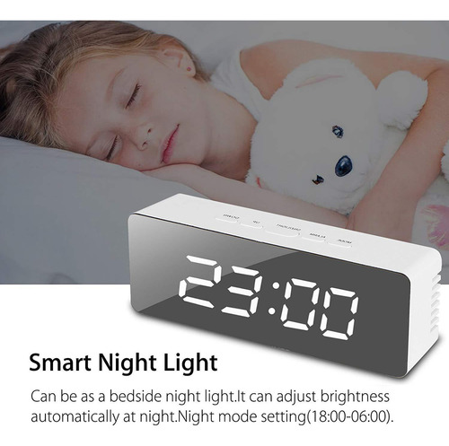 Reloj Despertador Con Espejo Multifuncional, Pantalla Led Di