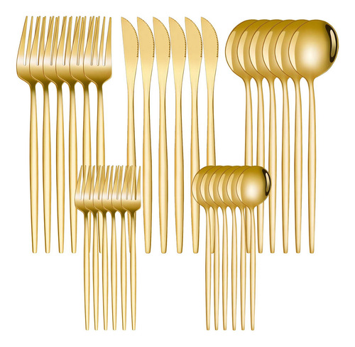 Juego De Cubiertos De Acero Inoxidable Dorado (30 Piezas)