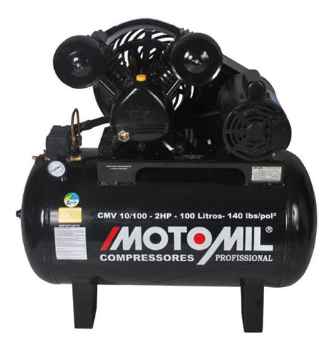 Compressor de ar elétrico Motomil Profissional CMV-10/100 trifásica 100L 2hp 220V/380V 60Hz preto