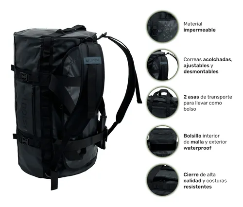 Bolso Deportivo Impermeable Duffel 60 Lts Lhotse Black