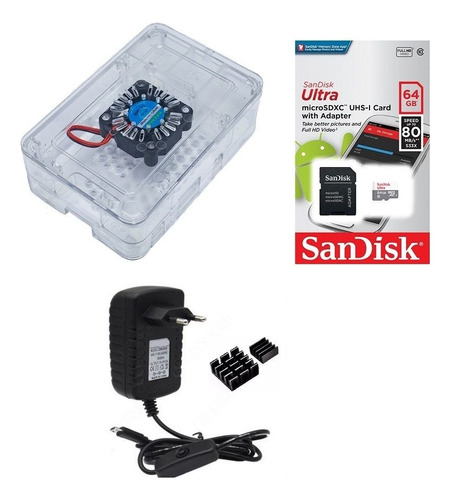 Kit Acessórios P/ Raspberry Pi 3 - 64gb Case Premium Cooler