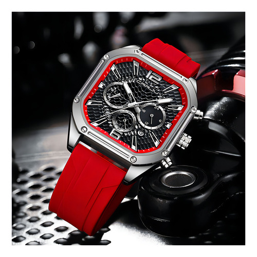 Relógio De Calendário Quadrado Crrju Business Chronograph Cor Da Correia Vermelho