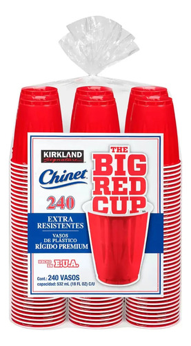 Kirkland Signature Vasos Rojos De Plástico 240 Pzas 532 Ml