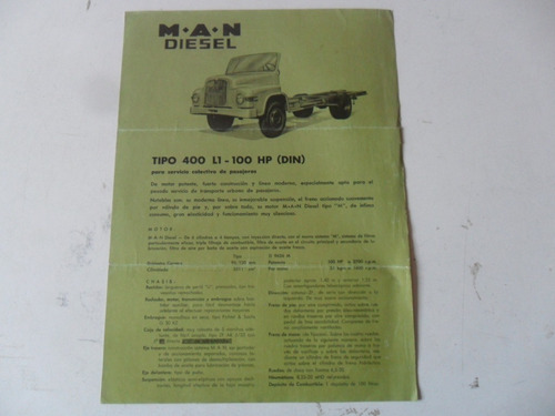 Folleto Camion M.a.n. Man Antiguo 400 No Manual Colectivo