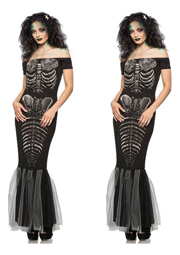 Traje De Calavera De Halloween, Cuello De Una Línea, Traje De Fiesta De Bar De Halloween, Traje De Cola De Pez