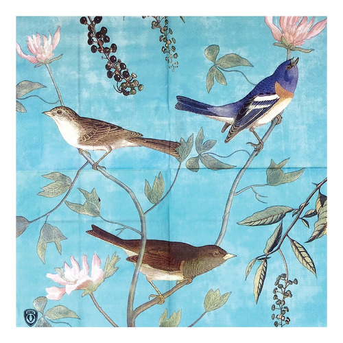 Imagen 4 de 5 de Servilletas Decoupage X 2 Unidades Pájaros Fondo Celeste