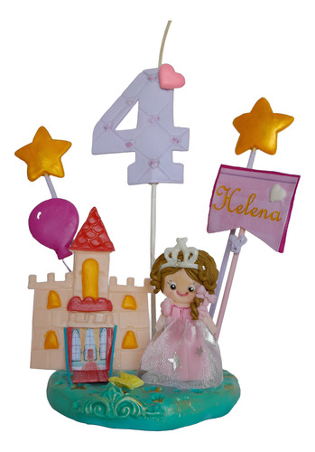 Adorno De Torta Porcelana Fría N° Vela Con Nombre - Princesa Rosa Princesa