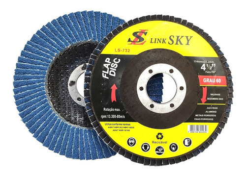 Imagem 3 de 9 de Kit 10 Disco Lixa Flap Grao 60 115x22 Lixadeira 4.1/2 X 7/8