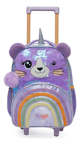 Mochila Rodinha G Escolar Pack Me Sweet Uni Panda Leopardo Cor Lilás Leopardo Desenho Do Tecido Liso