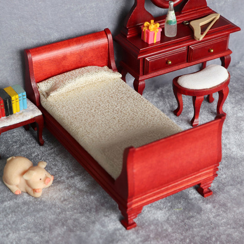 1:12 Casa De Muñecas De Madera Cama Individual Muebles