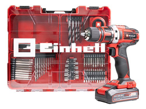 Imagen 1 de 6 de Taladro inalámbrico de 13mm Einhell TE-CD 18/40 Li +69 18V con maletín de transporte + kit 69 accesorios