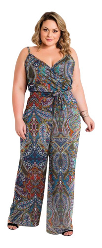 Macacão Feminino Preto De Alças Amarração Plus Size 3237982