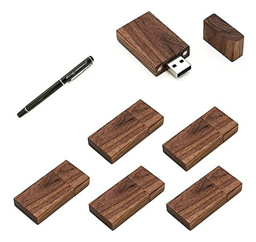 Paquete De 5 Unidades De Memoria Usb Rectangulares De Madera