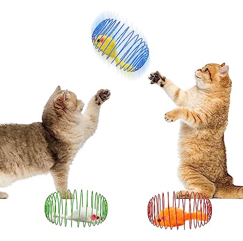 Juguetes Interactivos De Resorte Elástico Para Gatos, 3 Piez