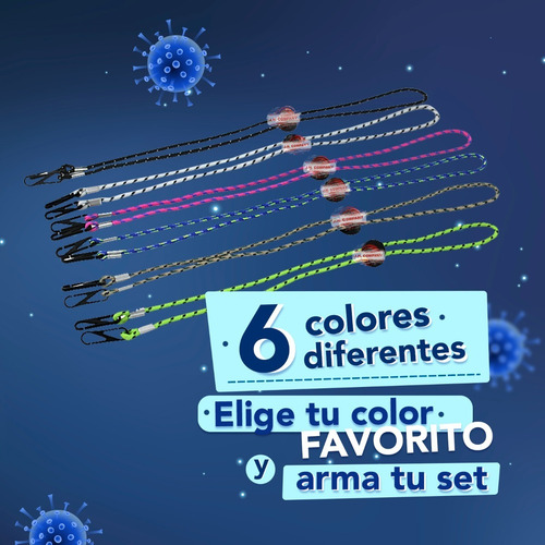 Imagen 6 de 8 de Sujetador Cordon Para Cubrebocas Ajustable Mayoreo Set 3 Pz