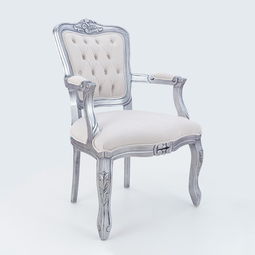 Conjunto 4 Poltronas Luis Xv De Madeira Cor Prata