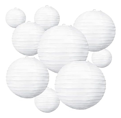 10 Linternas De Papel Blanco Decorativas Chinas/japonesas Co