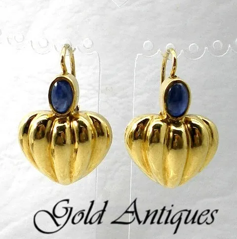 Par De Aros De Oro 18 Kt Corazon Y Zafiros Azul